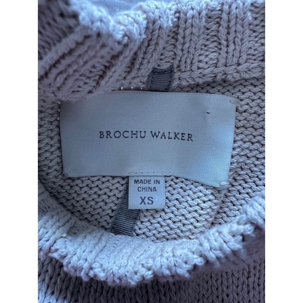 Brochu Walker Cotton Linen Ribbed Crewneck Sweater Back Seam Beige XS - Picture 6 of 7